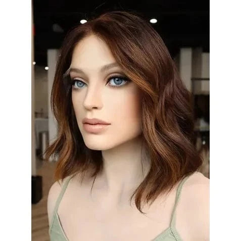 New Autumn Wig Copper Reddish Brown Highlight Color Short Wave Cut Virgin Remy European Cuticle Human Hair Lace Front Wigs