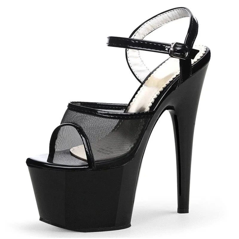 New black mesh stiletto 17 cm ultra high heel model walk show pole dance high heels summer women's sandals