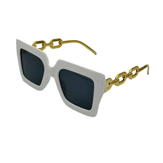 New black oversized  full frame bulk vintage quality y2k shade resin frame PC chain square women  hollowed mirror leg sunglasses