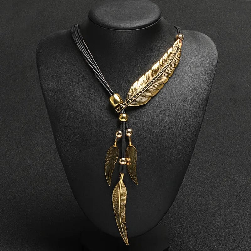 New Bohemian Style Rope Chain Leaf Feather Pattern Pendant For Women Fine Jewelry Collares Statement Necklace