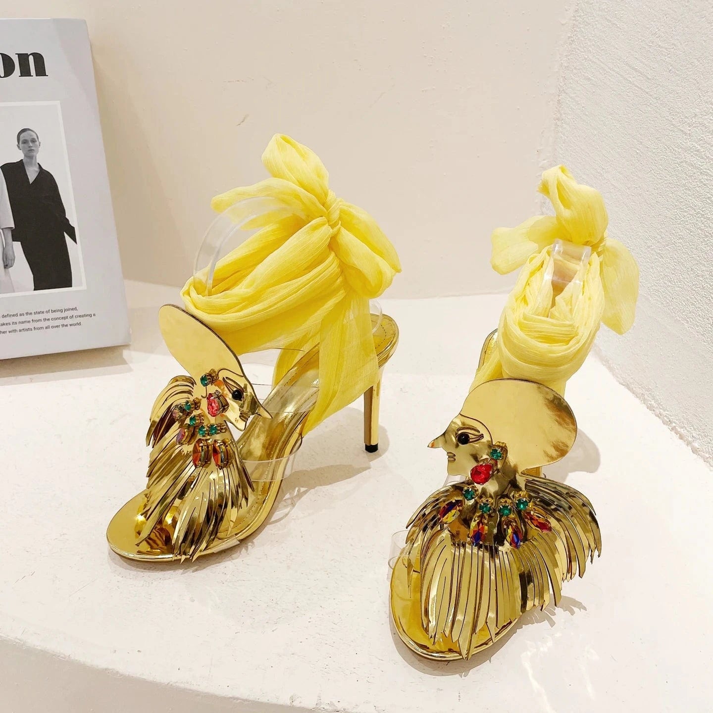 New Bow Knot Gold Sandals Ankle Buckle Peep Toe Stilettos Women High Heel Sandals Green Pink Red Summer Shoes For Women Sandals