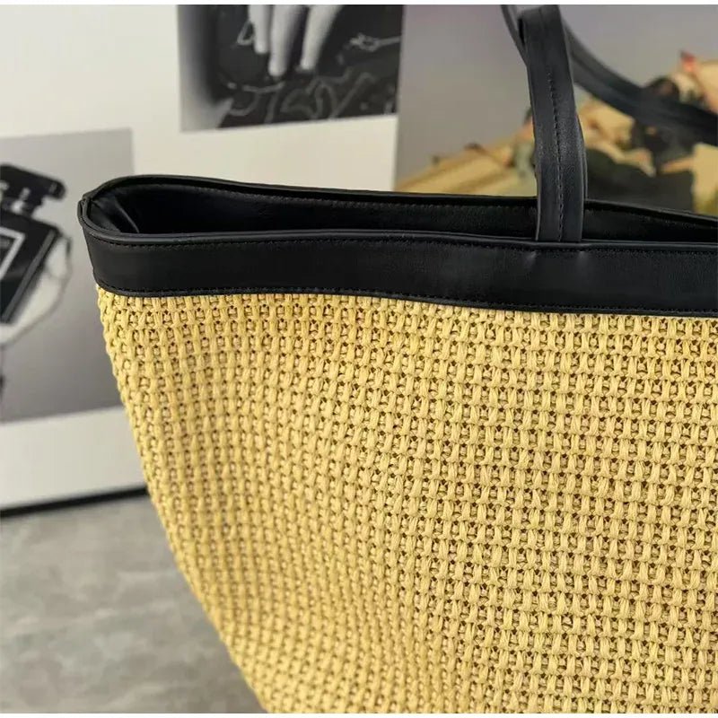 New Brand Woven Women's Tote Bag Large Capacity Splice Versatile Woven Beach Bag Fashion Single Shoulder Straw Bag Underarm Bag - SN Wigs & More