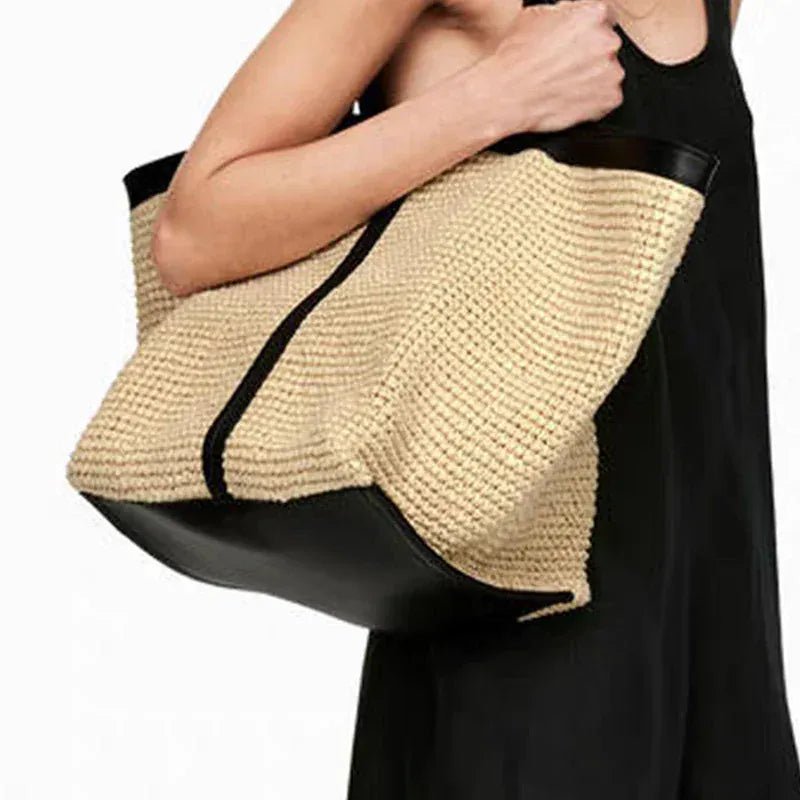 New Brand Woven Women's Tote Bag Large Capacity Splice Versatile Woven Beach Bag Fashion Single Shoulder Straw Bag Underarm Bag - SN Wigs & More
