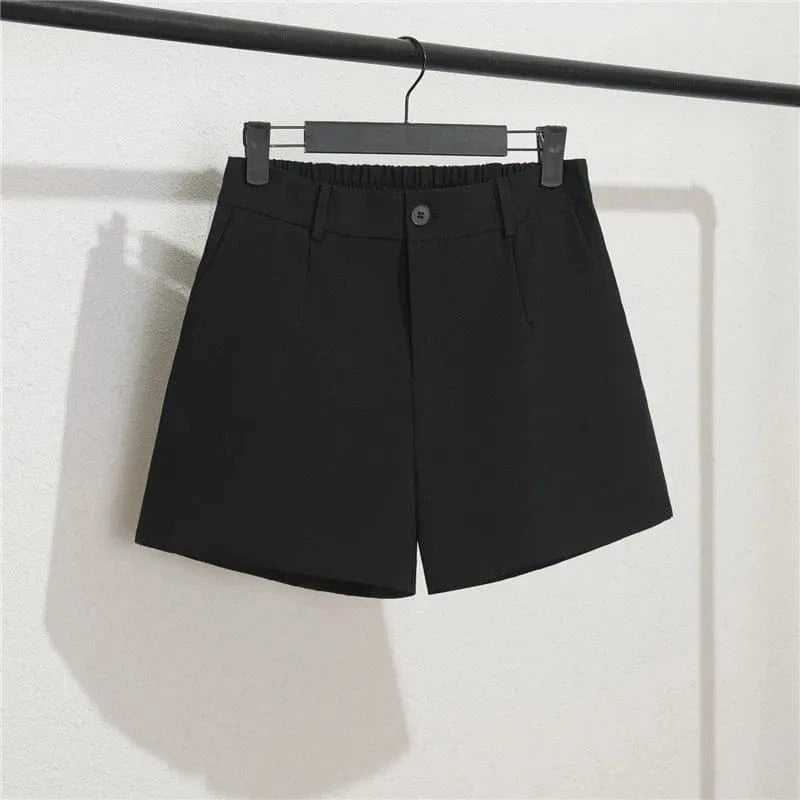 New Casual Wide Leg High Waist Suit Shorts Women Straight A-line Slimming All Match Elastic Waist Women Pants