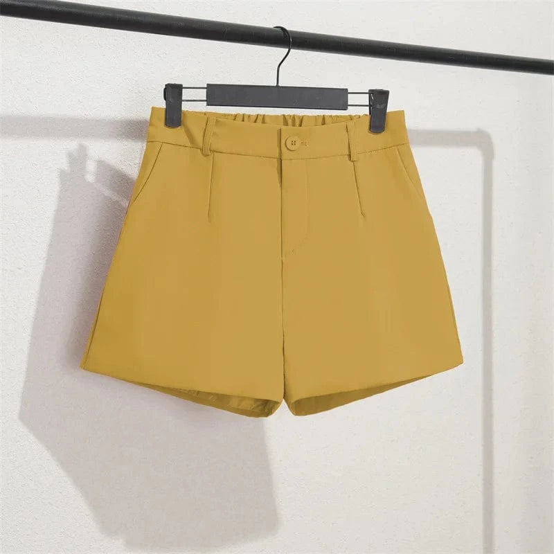 New Casual Wide Leg High Waist Suit Shorts Women Straight A-line Slimming All Match Elastic Waist Women Pants