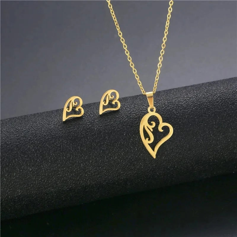 New Cheap Dubai 18K Gold-plated waterproof Stainless Steel Various shapes pendants Gift Necklace Earrings Jewelry Set For Women