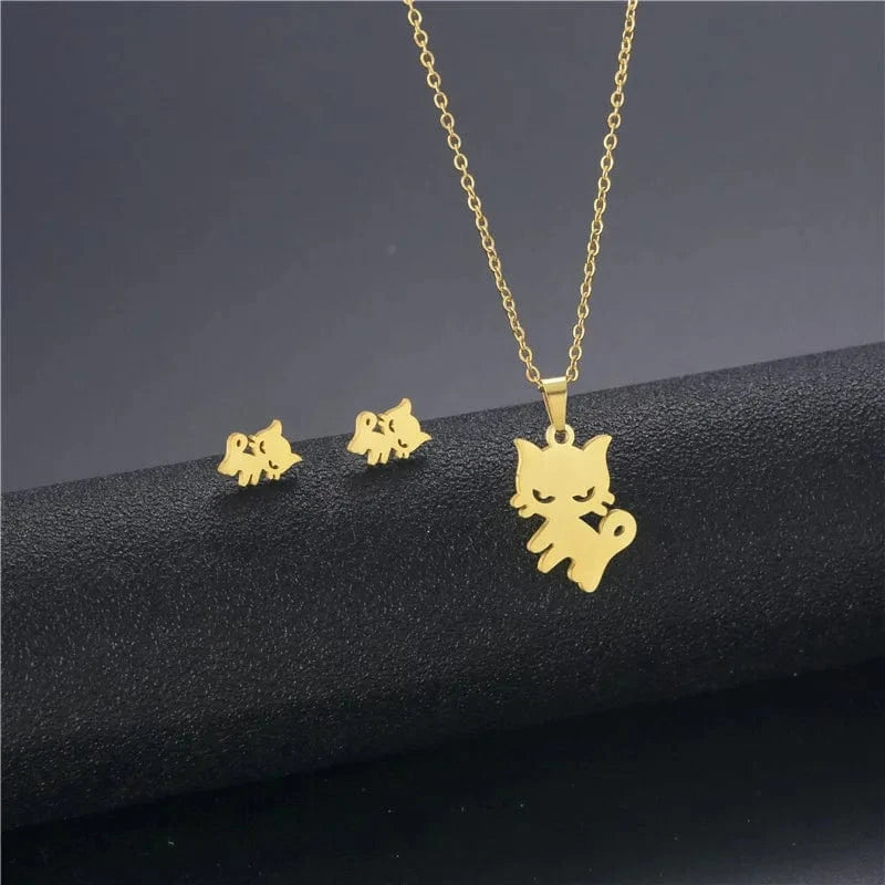 New Cheap Dubai 18K Gold-plated waterproof Stainless Steel Various shapes pendants Gift Necklace Earrings Jewelry Set For Women