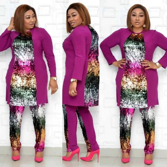 New classic beautiful 2-piece set african beaded women pants set attire