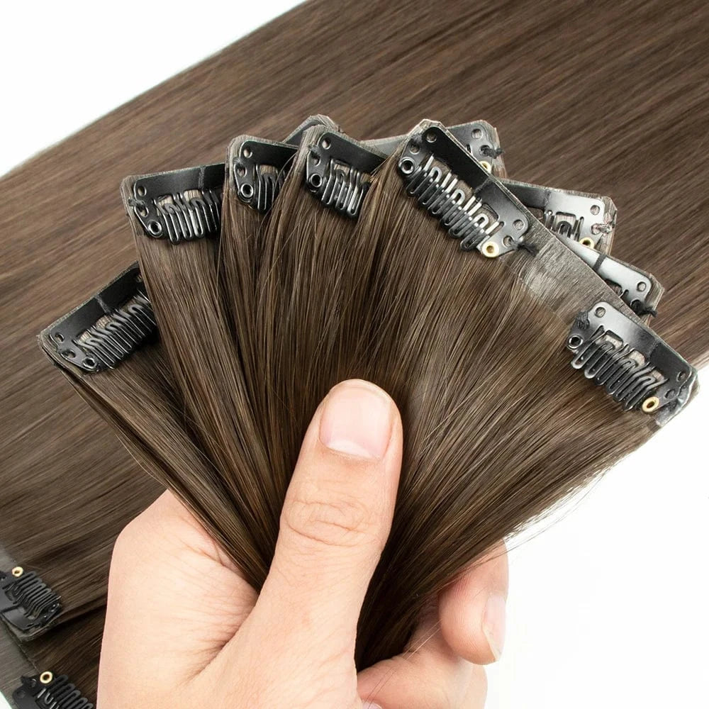 New Clip in hair extensions 100human hair straight invisible double drawn pu100g 120g seamless clip in hair extension