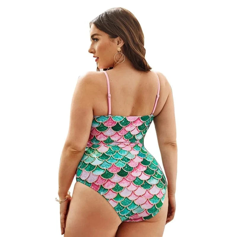 New Cut Out Mermaid Print Plus Size One Piece Swimsuit Large Swimwear Bating Suits for Women 2023