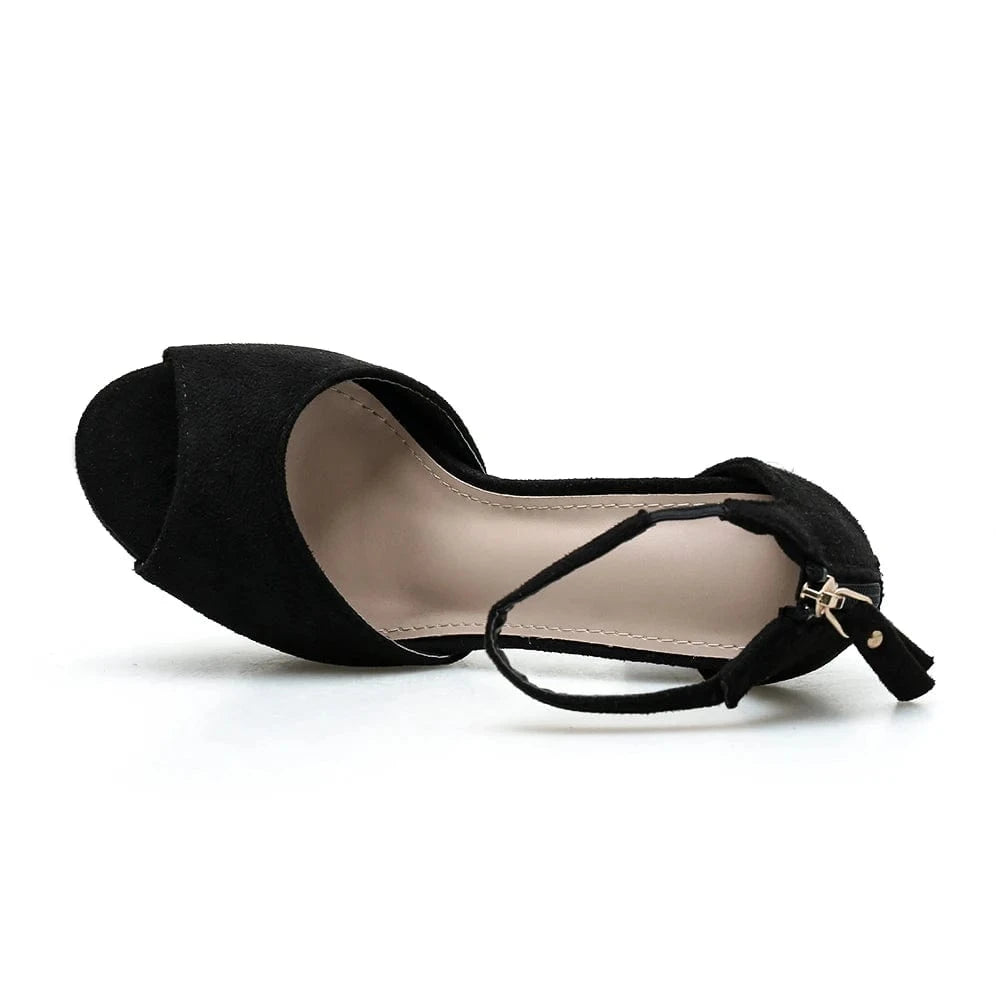 New deign sexy women black suede fashion heels ankle strap platform sandals peep Toe sexy night club high heels Ladies shoes