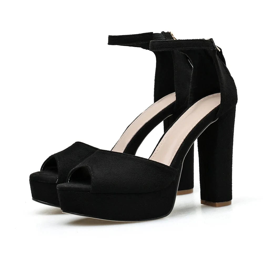 New deign sexy women black suede fashion heels ankle strap platform sandals peep Toe sexy night club high heels Ladies shoes