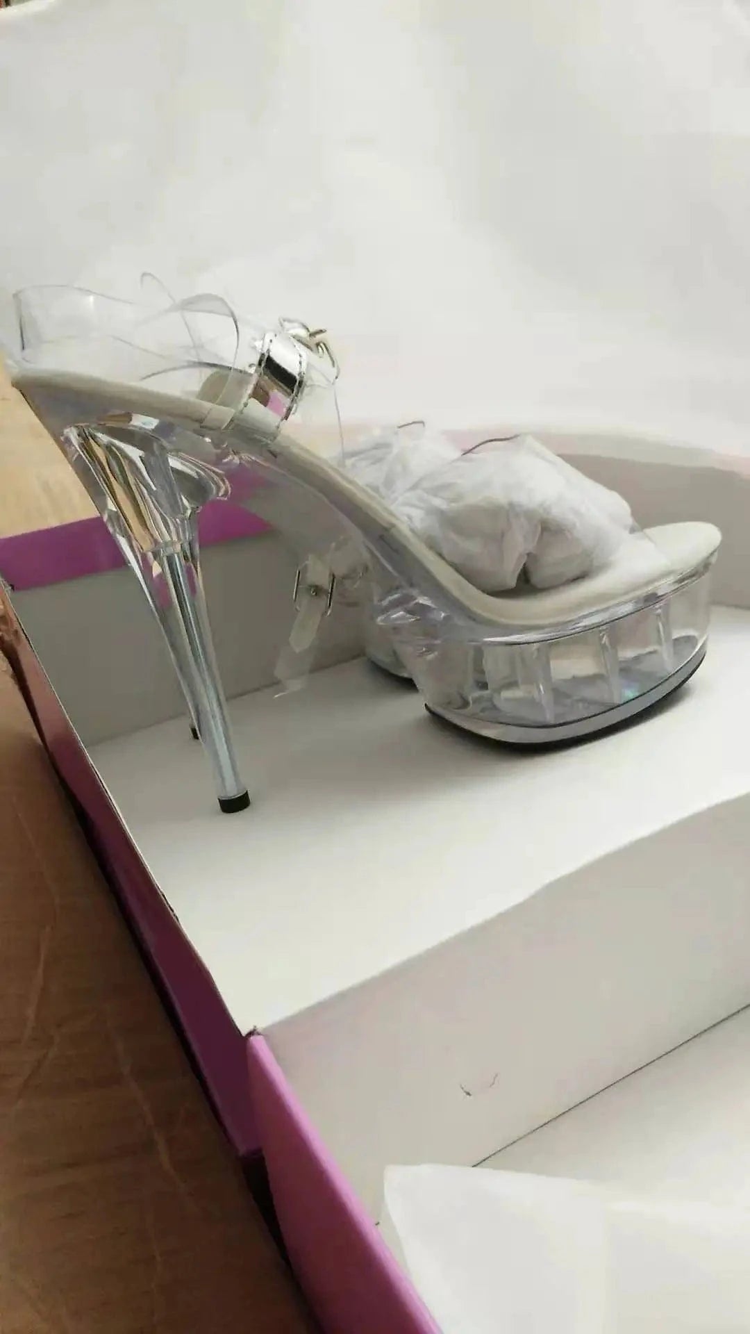 New deign sexy women clear PVC platform high heel ankle sandals peep Toe sexy night club Ladies shoes Genuine Leather high heels