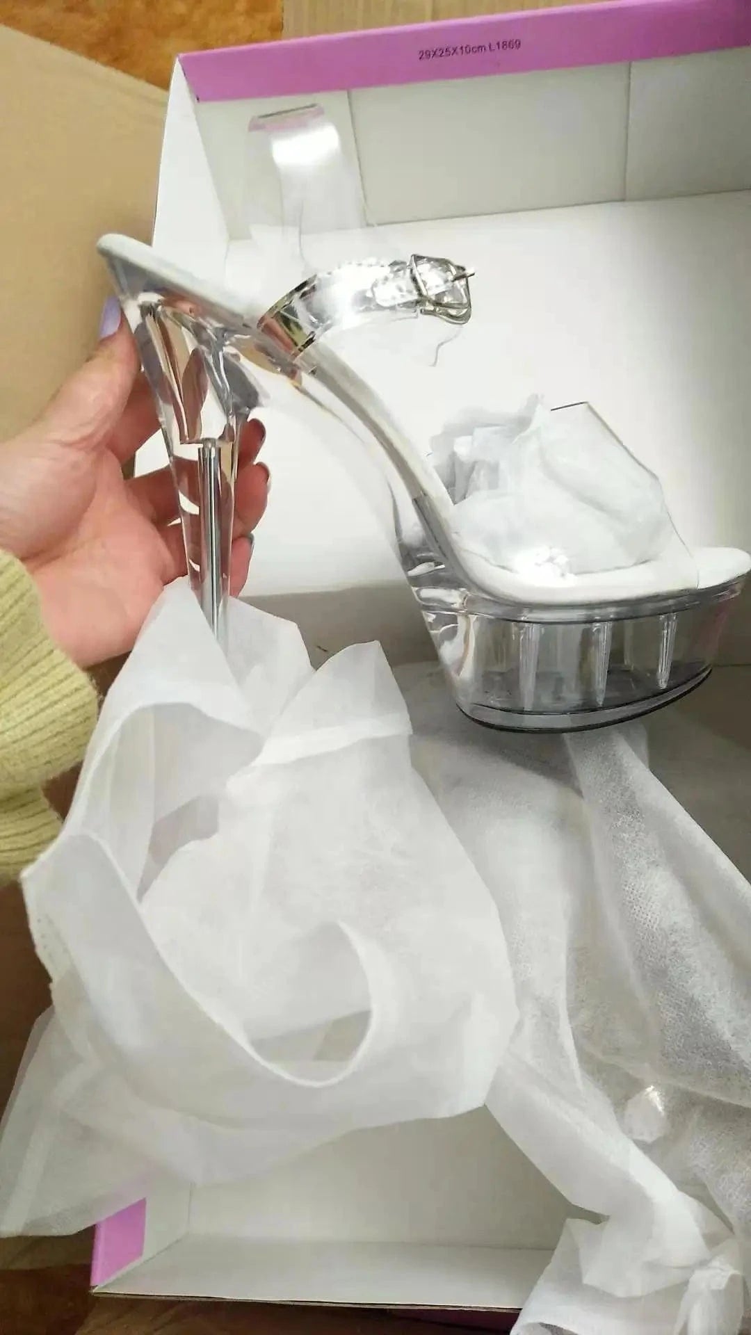 New deign sexy women clear PVC platform high heel ankle sandals peep Toe sexy night club Ladies shoes Genuine Leather high heels