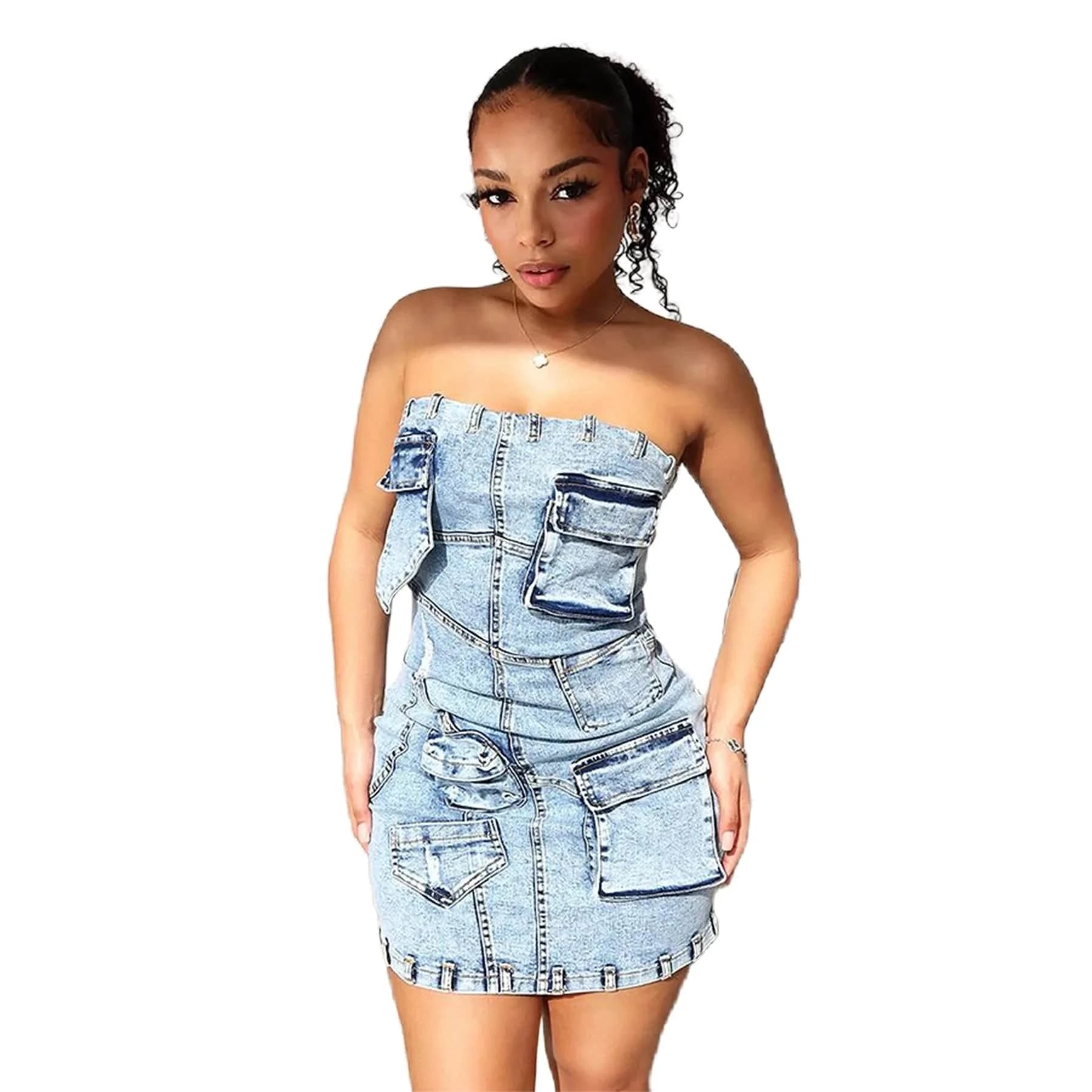 New design 2024 summer boutique S-XL strapless denim jeans casual women's dresses