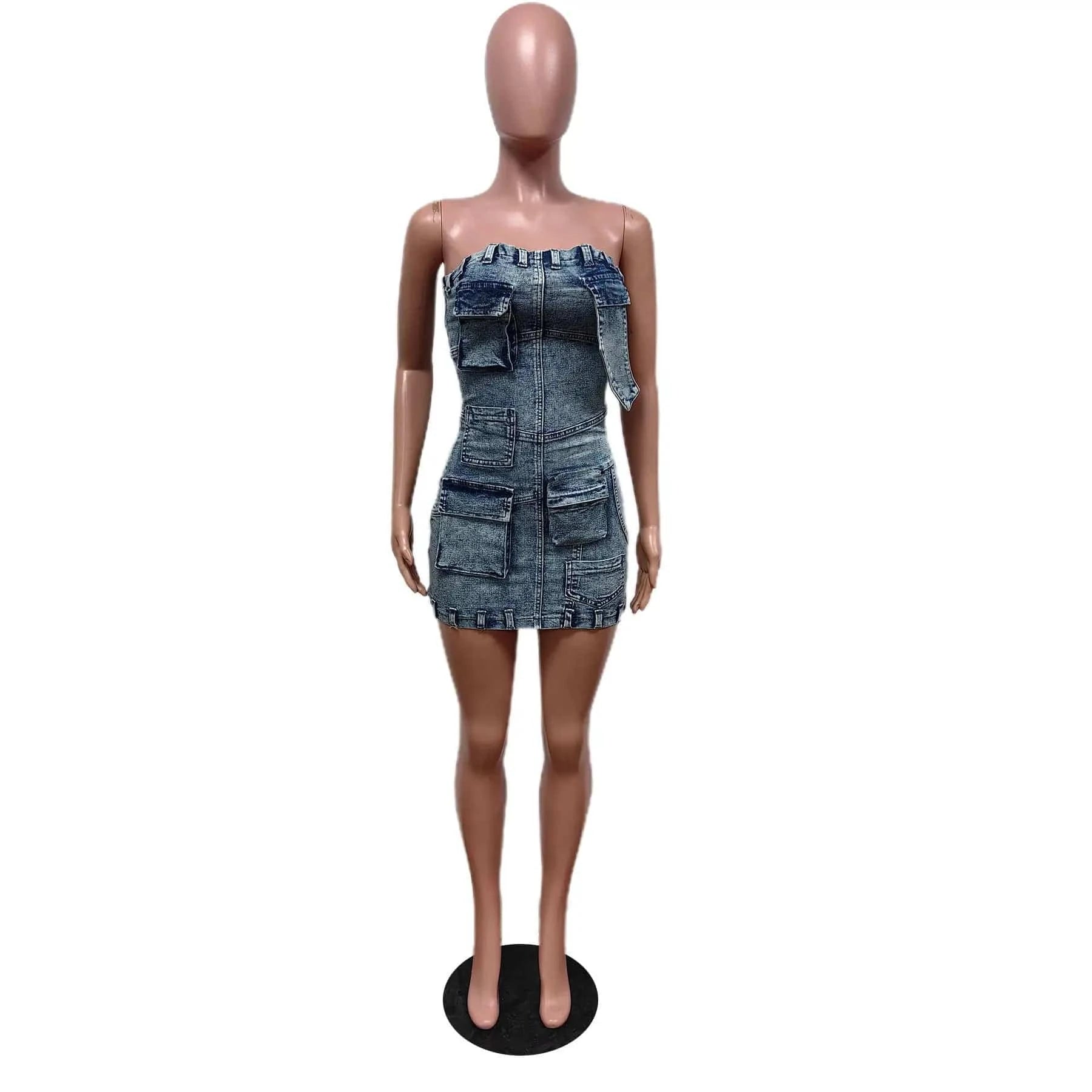 New design 2024 summer boutique S-XL strapless denim jeans casual women's dresses