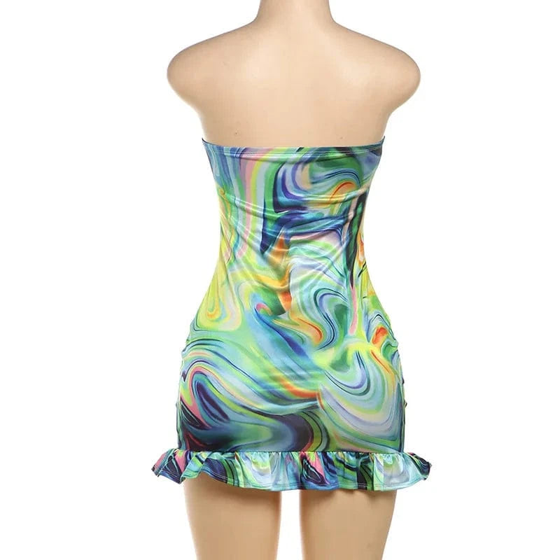 New design 2024 summer boutique strapless beachwear digital print sexy women's dresses