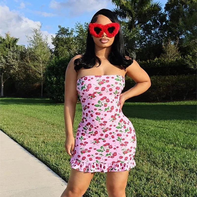 New design 2024 summer boutique strapless beachwear digital print sexy women's dresses