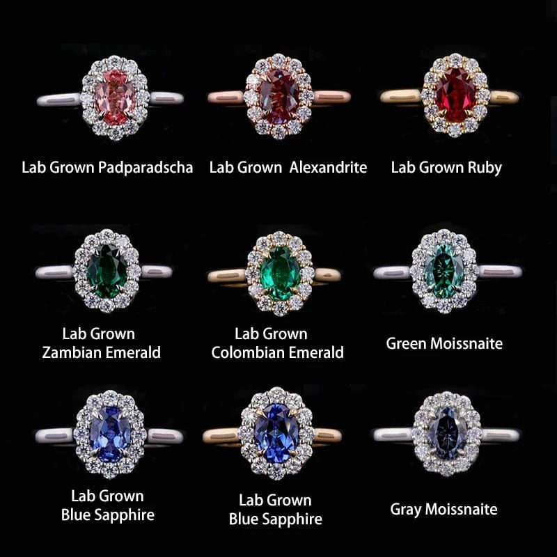New design 925 sterling silver 10k 14k gold jewelry moissanite halo anillo de oro fancy color oval lab grown gemstones ring
