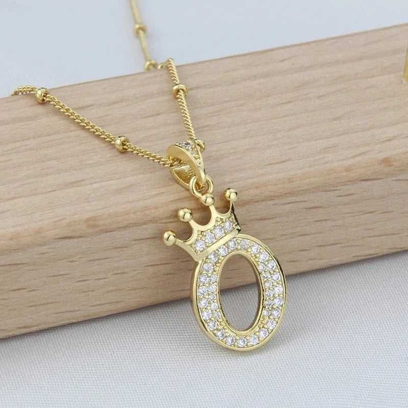 New Design Crown Letters Fashion Jewelry Brass Color Preservation Gold Plated With Zircon A-Z Pendant Chain Necklace For Women