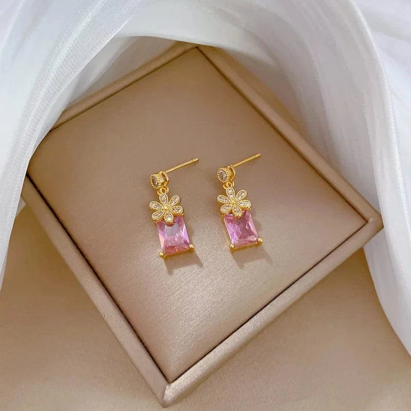 New Design / Earring Fashion Hot Selling Pink Zircon Fine Jewelry Setcrystal Vintage Stainless Steel Jewelry Set For Women