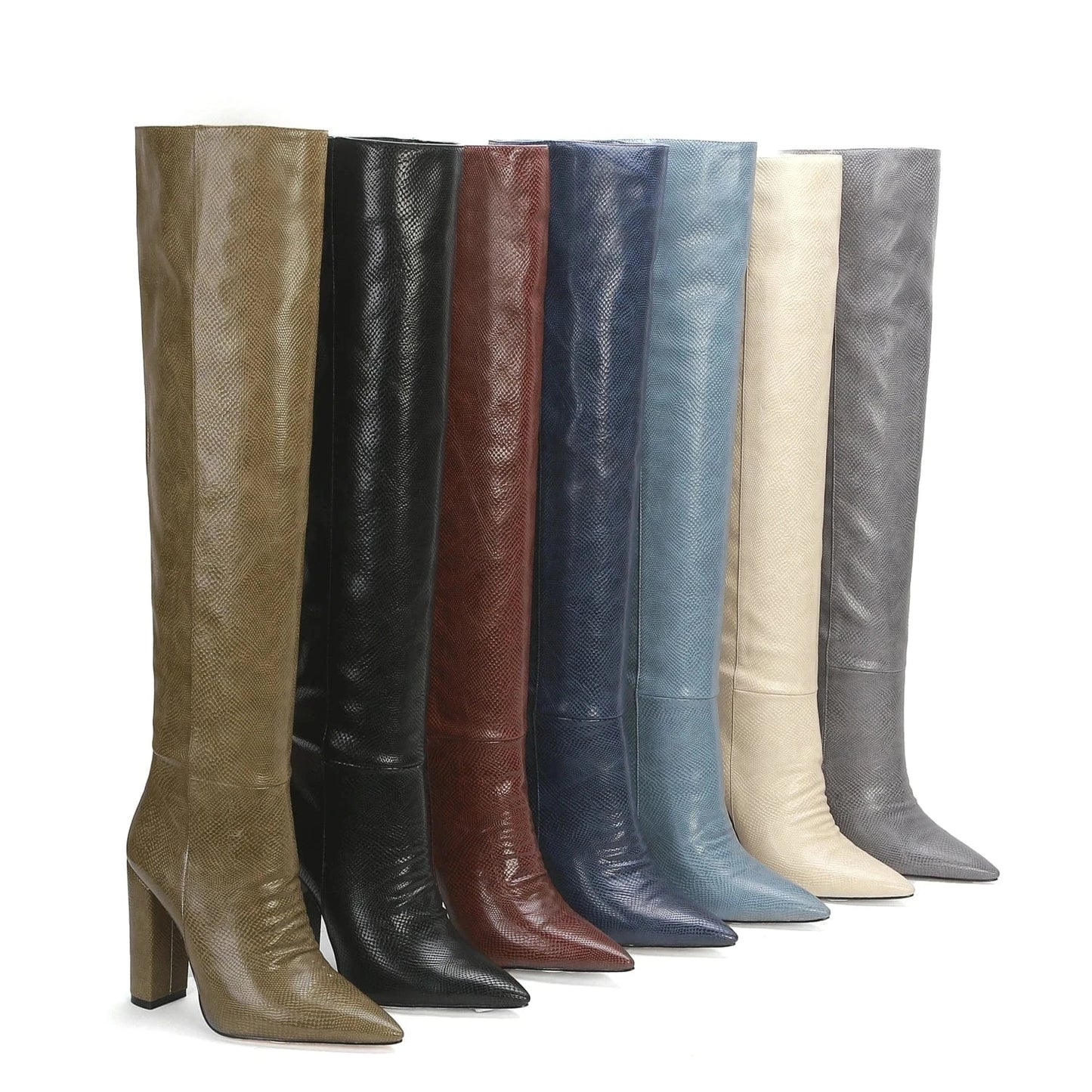 New Design Fashion Wholesale Pure Color Print Snake Skin Women Rubber Ladies Knee High Women's Boots