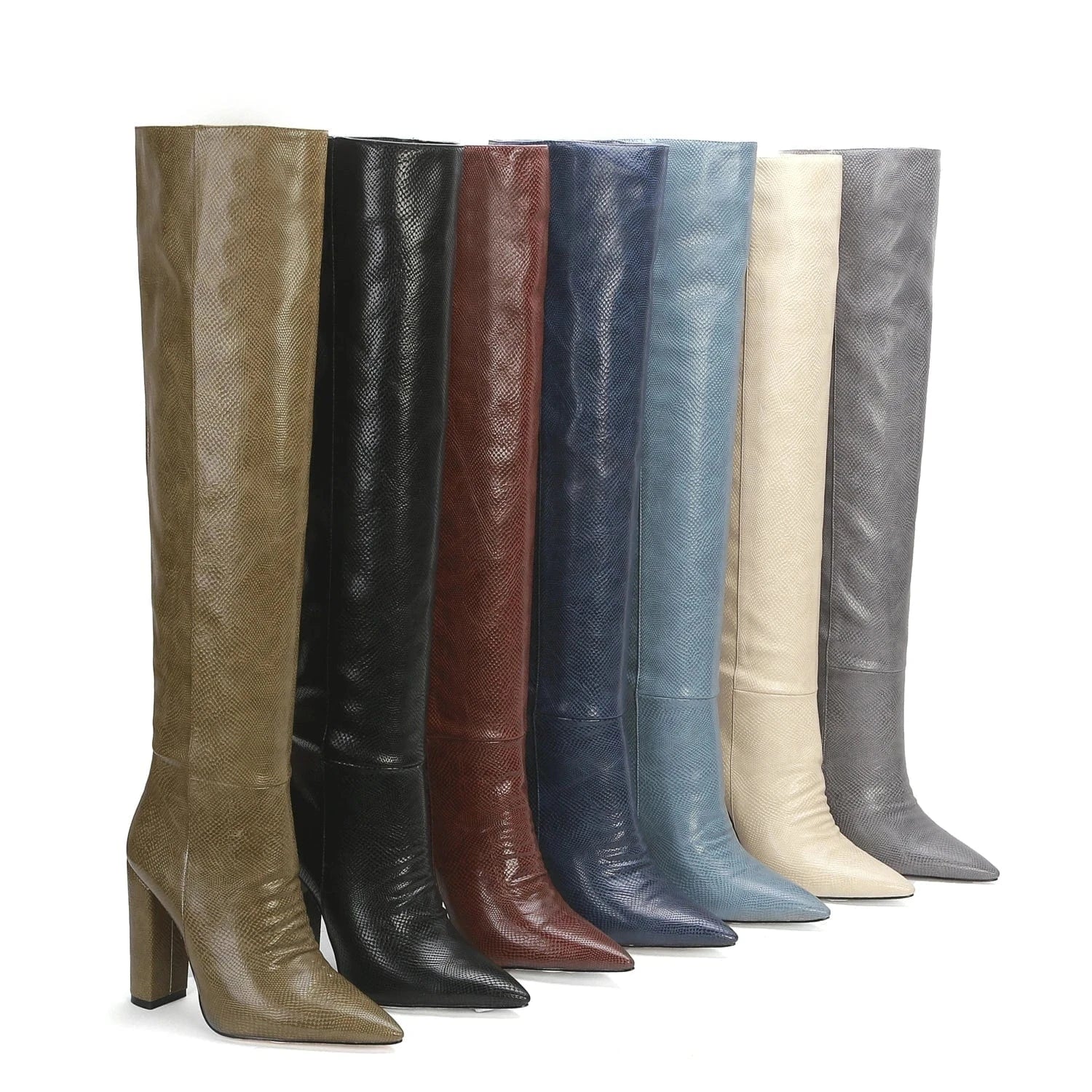 New Design Fashion Wholesale Pure Color Print Snake Skin Women Rubber Ladies Knee High Women's Boots