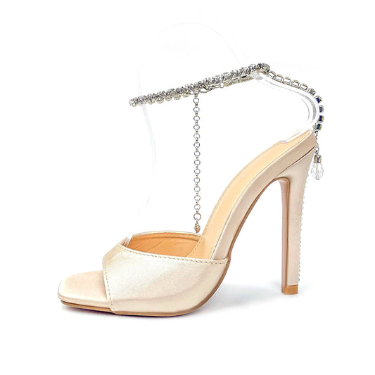 New design formal Shining Rhinestone Women's high heel Sandals Fish mouth Hollow wedding shoes Belt buckle narrow strap ladies