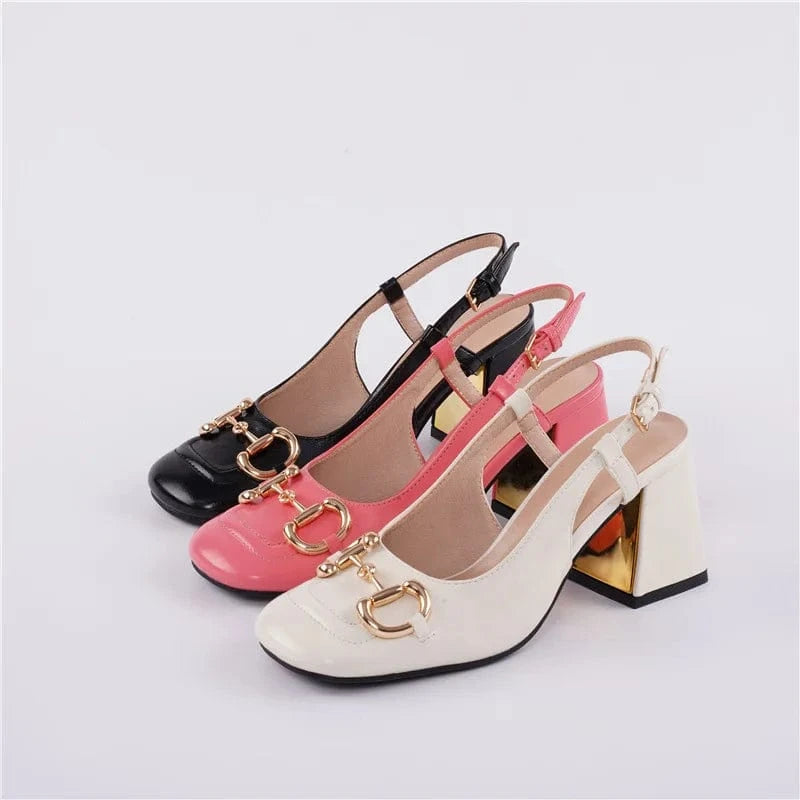 New design Horsebit Square head Women's high heel shoes dress formal office occupation commuting grace block chunky heel ladies