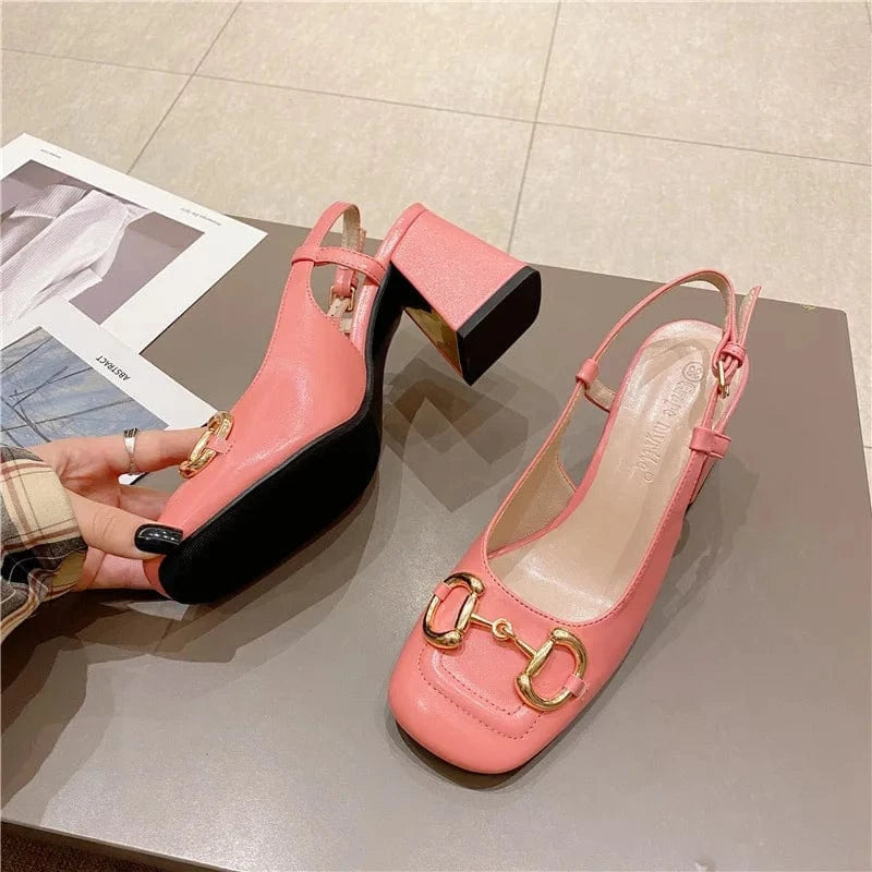 New design Horsebit Square head Women's high heel shoes dress formal office occupation commuting grace block chunky heel ladies