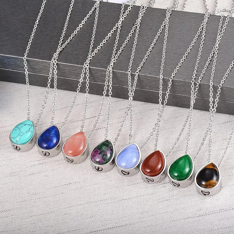 New Design Natural Stone Teardrop Keepsake Ashes Necklace Urn Pendant Cremation Memorial Jewelry Necklace for Human ashes