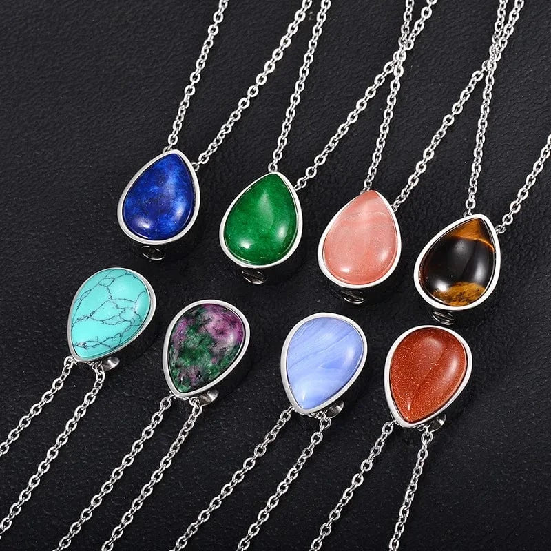 New Design Natural Stone Teardrop Keepsake Ashes Necklace Urn Pendant Cremation Memorial Jewelry Necklace for Human ashes