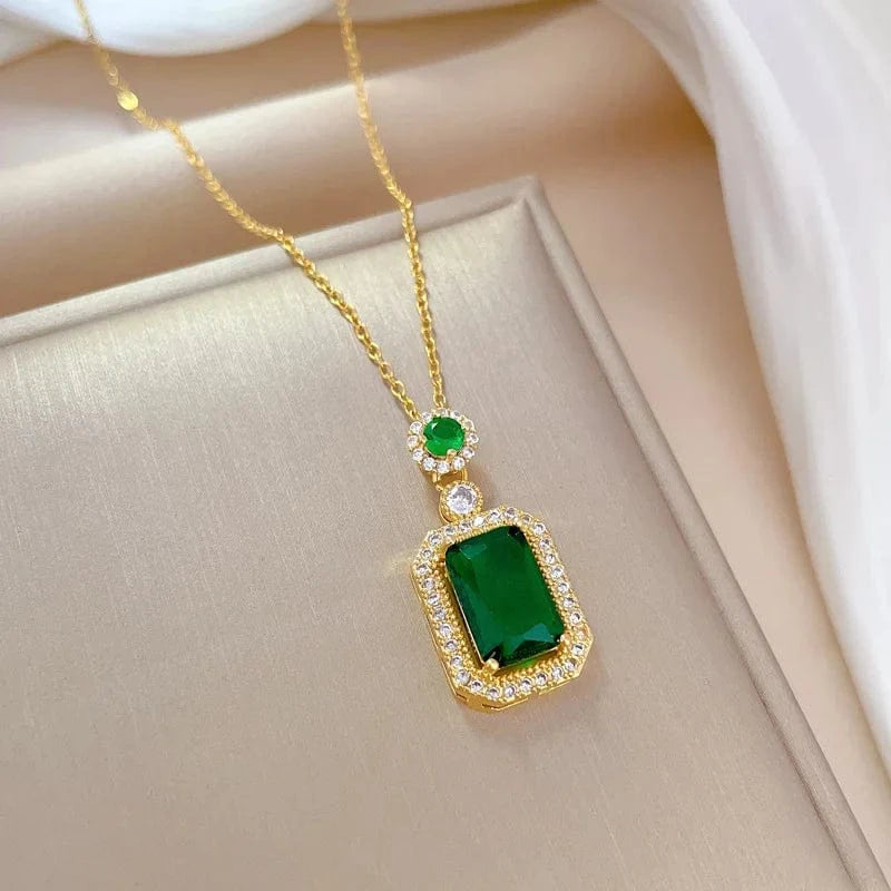 New Design / Necklace Fashion Crystal Emerald Green Necklace Earring set 18k Gold Plated Jewelry Set Pendant Earring Ring Set Jewelry Accessories