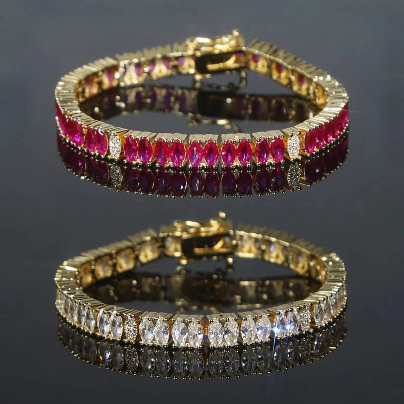 New  Design Pink White Marquise Pear Oval Round 5A CZ Tennis Chain Bracelet Bangle Charm Women High Quality Jewelry