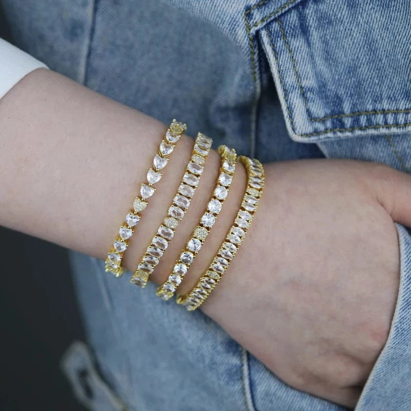 New  Design Pink White Marquise Pear Oval Round 5A CZ Tennis Chain Bracelet Bangle Charm Women High Quality Jewelry