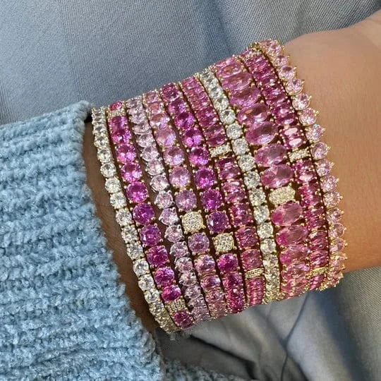 New  Design Pink White Marquise Pear Oval Round 5A CZ Tennis Chain Bracelet Bangle Charm Women High Quality Jewelry