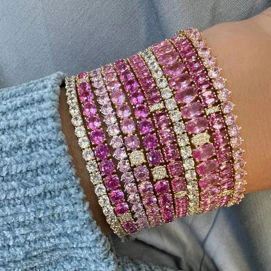 New  Design Pink White Marquise Pear Oval Round 5A CZ Tennis Chain Bracelet Bangle Charm Women High Quality Jewelry