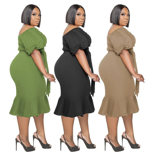 New Design Plus Size One Piece Dress for XL-4XL Women Clothing Cute Fishtail Shirt Dress Summer Clothing for Adult Dress