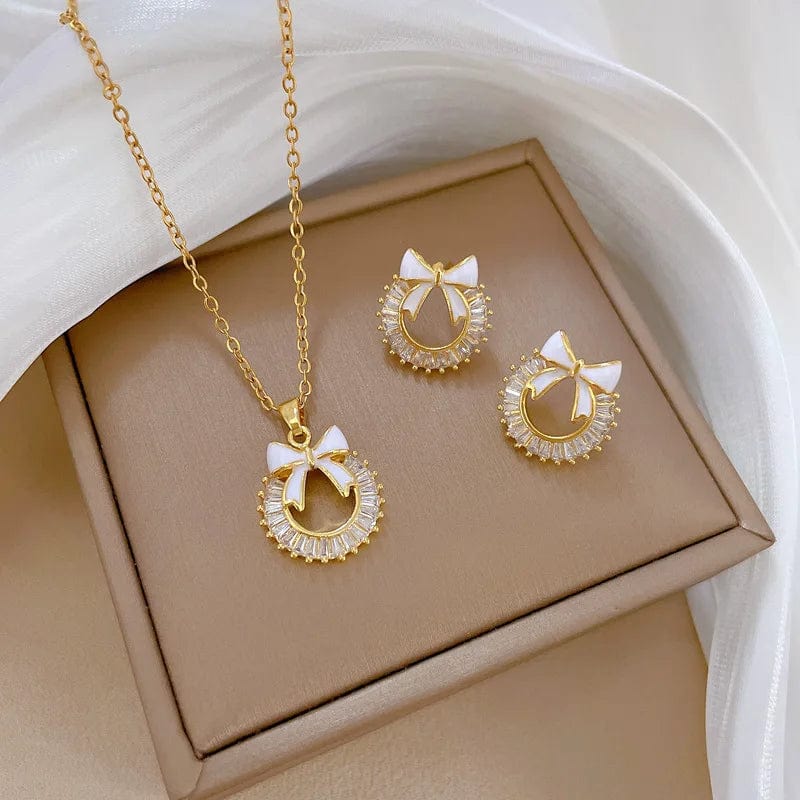 New Design / Set Fashion 18k Gold Plated Stainless Steel Butterfly Necklace Earrings Chain Charm Pendant Women Butterfly Jewelry Set