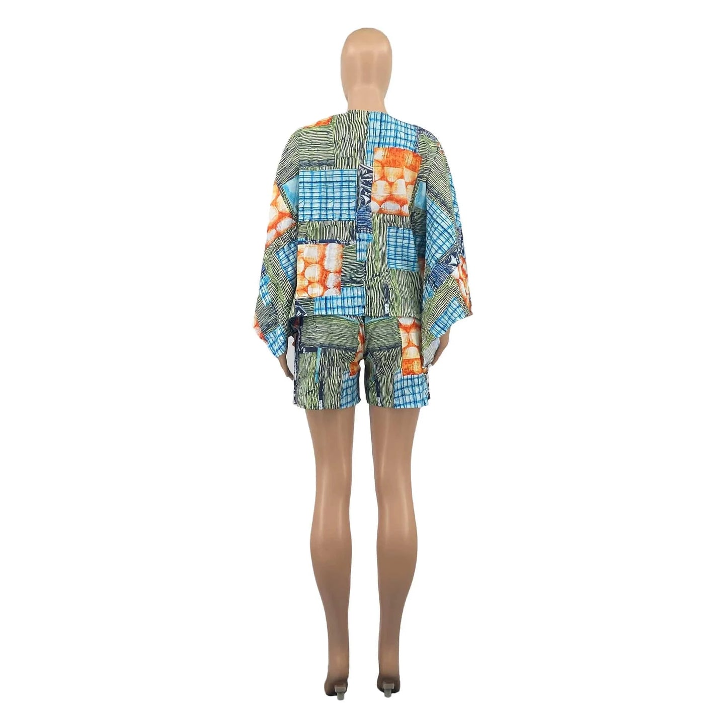 New Design Women Shorts Set Printing Two Piece T-shirt and Shorts Set Crop Top 2 Piece Shorts Set with Bat Long Sleeve