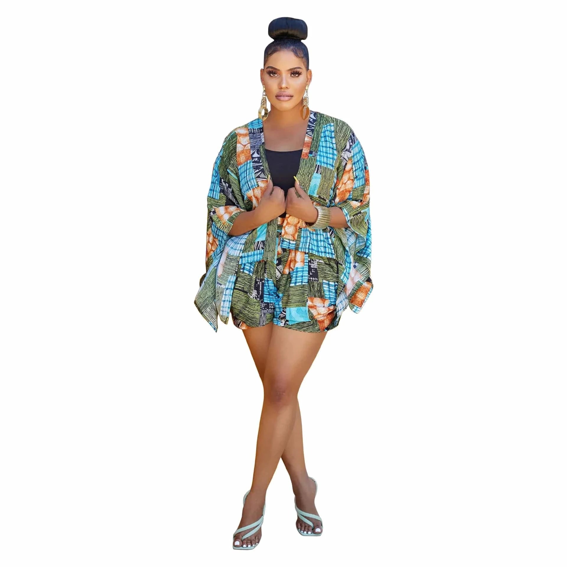 New Design Women Shorts Set Printing Two Piece T-shirt and Shorts Set Crop Top 2 Piece Shorts Set with Bat Long Sleeve