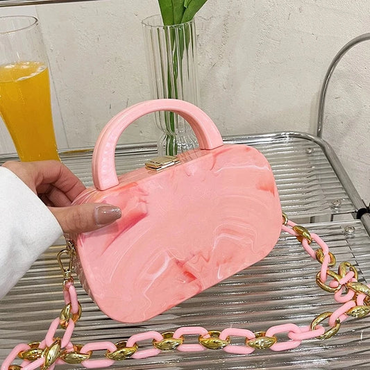 New Designer Acrylic Chain Handbags Young Lady Designer Box Hand Bags For Woman Trendy PVC Purses
