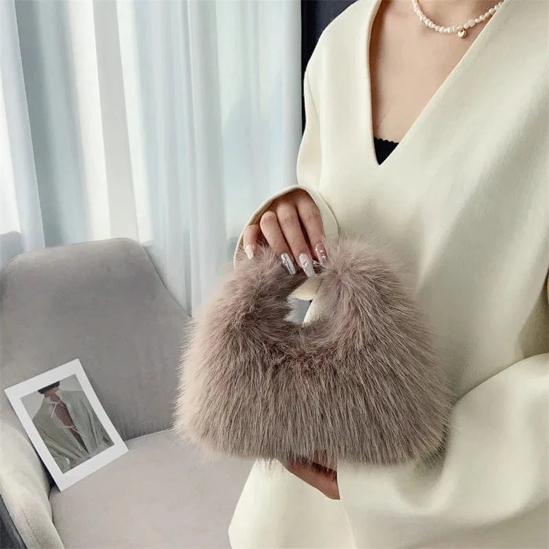 New designer gift wedding fashion party cute hand bag handbags women luxury fox tote furry purse faux fur handbags