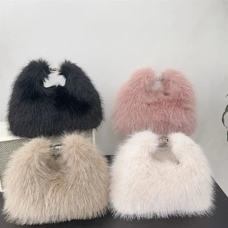 New designer gift wedding fashion party cute hand bag handbags women luxury fox tote furry purse faux fur handbags