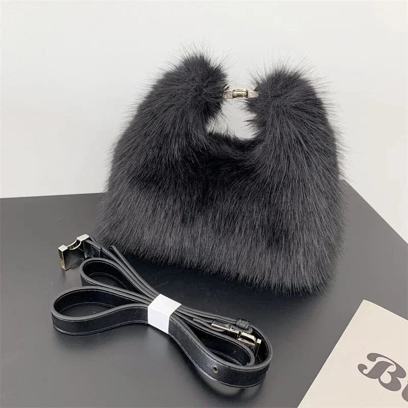 New designer gift wedding fashion party cute hand bag handbags women luxury fox tote furry purse faux fur handbags