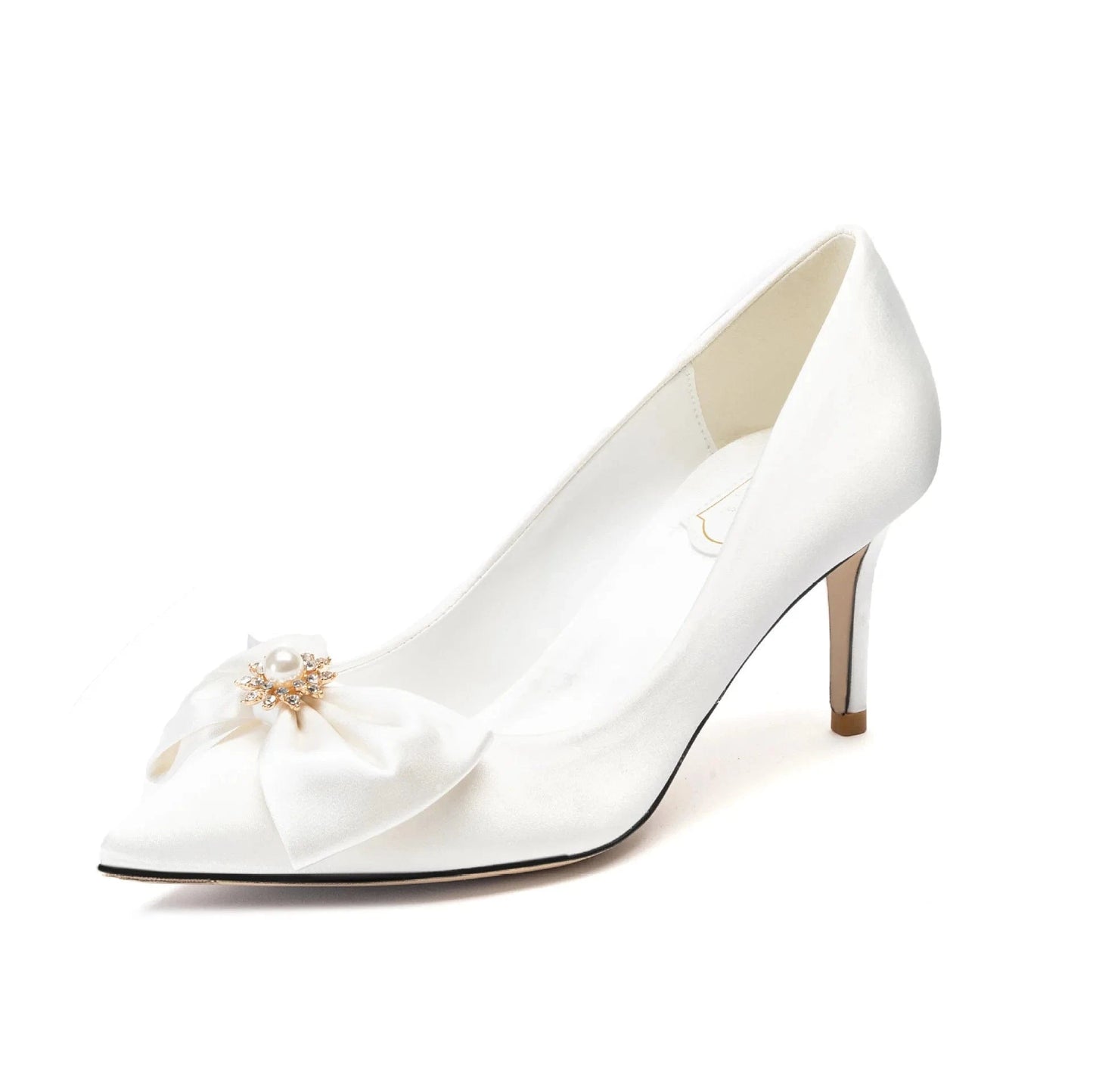 New Elegant Bridals High Heels Pumps Pearl Bowknot Silk Satin Stilettos Dress Shoes For Wedding Banquets