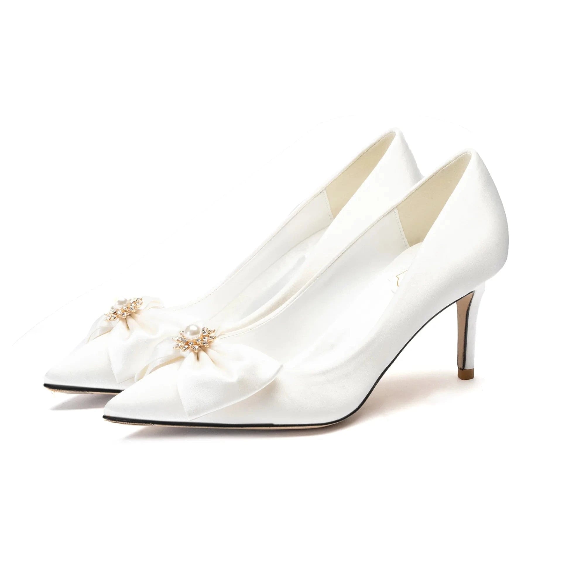 New Elegant Bridals High Heels Pumps Pearl Bowknot Silk Satin Stilettos Dress Shoes For Wedding Banquets
