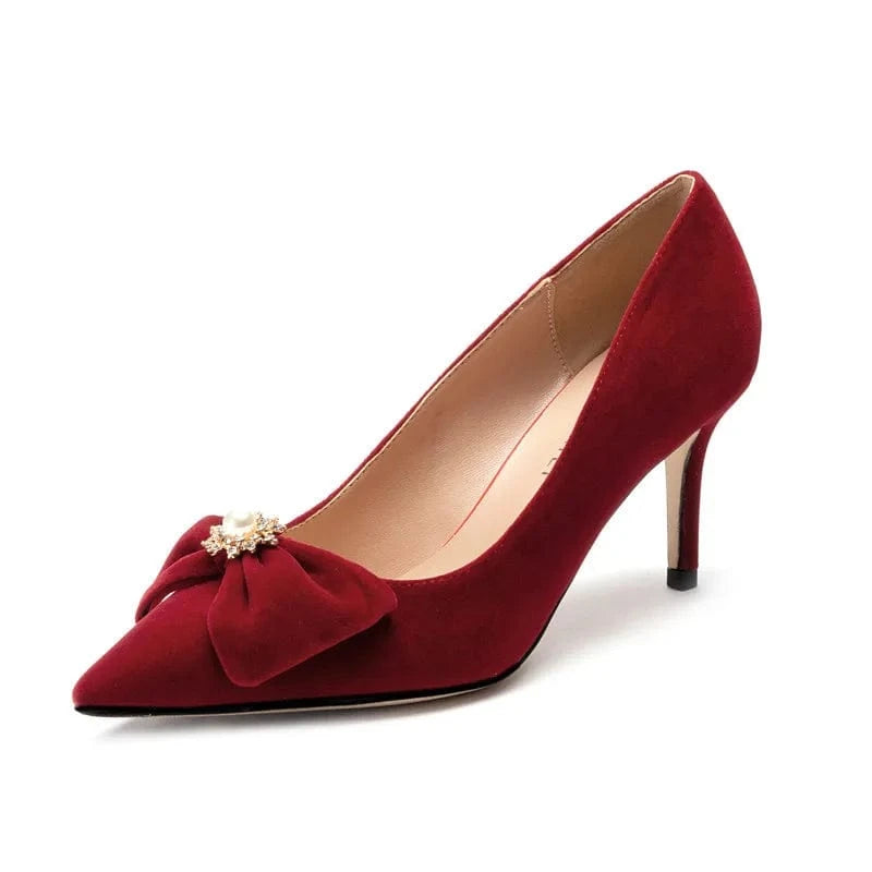 New Elegant Bridals High Heels Pumps Pearl Bowknot Silk Satin Stilettos Dress Shoes For Wedding Banquets