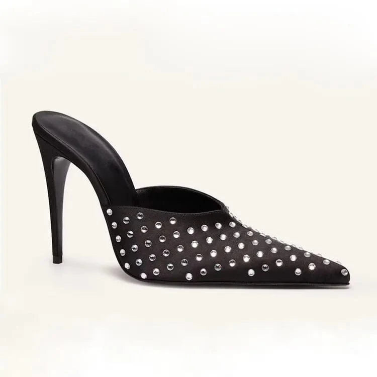 New Elegant Girls High Heel Sandals Rhinestone Stiletto Shoes Slippers Stiletto Heel Casual Party Women Mules Heels Shoes