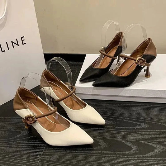 new Europe United States pointed head shallow mouth thin heel single shoes version low heel French Mary Jane women's shoes